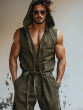 Men's casual hooded jumpsuit